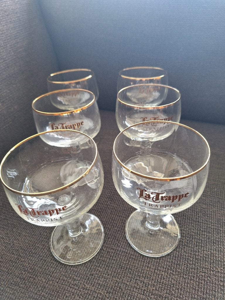LA TRAPPE glazen met gouden rand 6 stuks, 0,25 l, Ophalen of Verzenden, Zo goed als nieuw, Bierglas