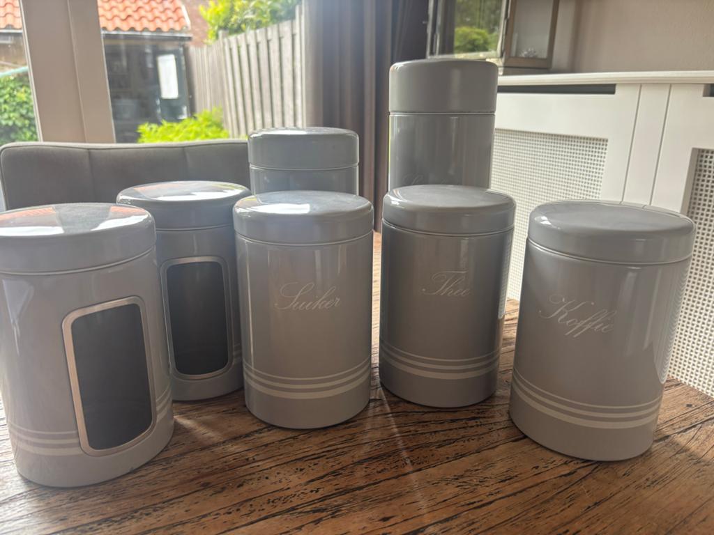 Brabantia voorraadbussen set - koffie, thee, suiker, spaghet, Gebruikt, Ophalen of Verzenden, Voorraadpot, Metaal
