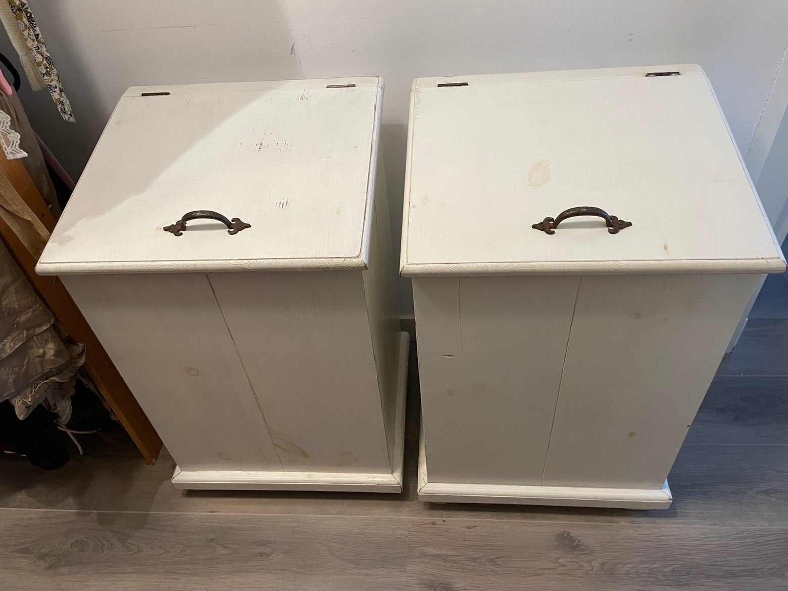 Set van 2 witte houten opbergkisten met deksel, Ophalen, Gebruikt