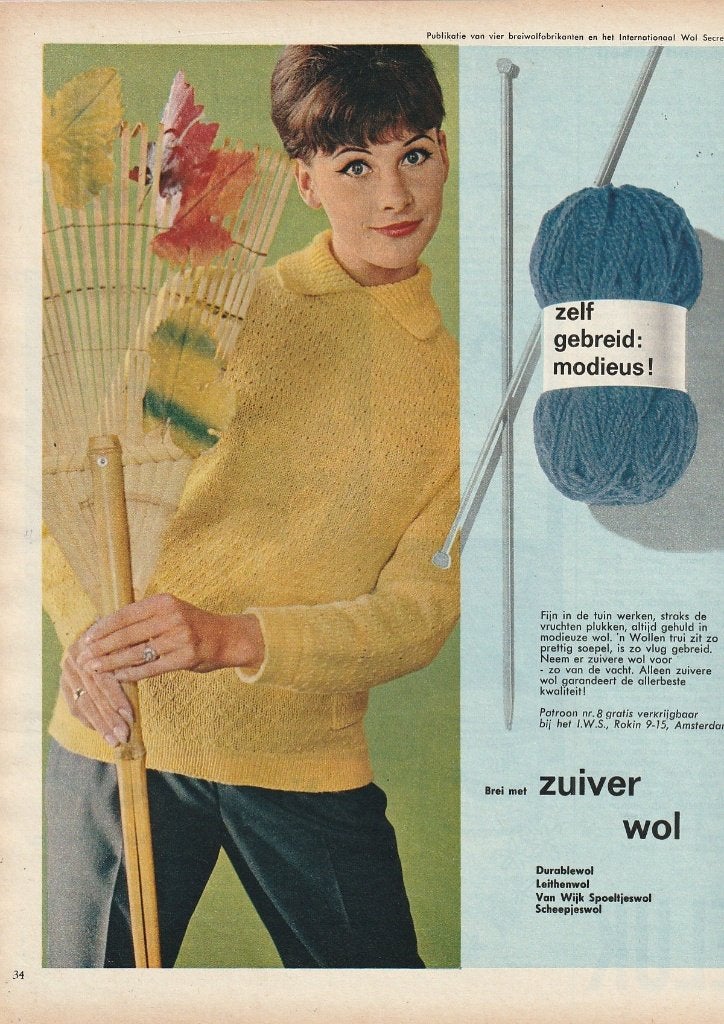 retro reclame 1962 Leithen wol damesmode mooie trui, Verzenden, Overige typen