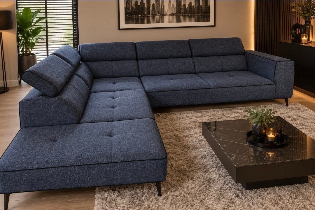 Zo goed als nieuwe hoekbank met relax hoofdsteunen, Huis en Inrichting, Ophalen of Verzenden, Zo goed als nieuw, Stof, Modern