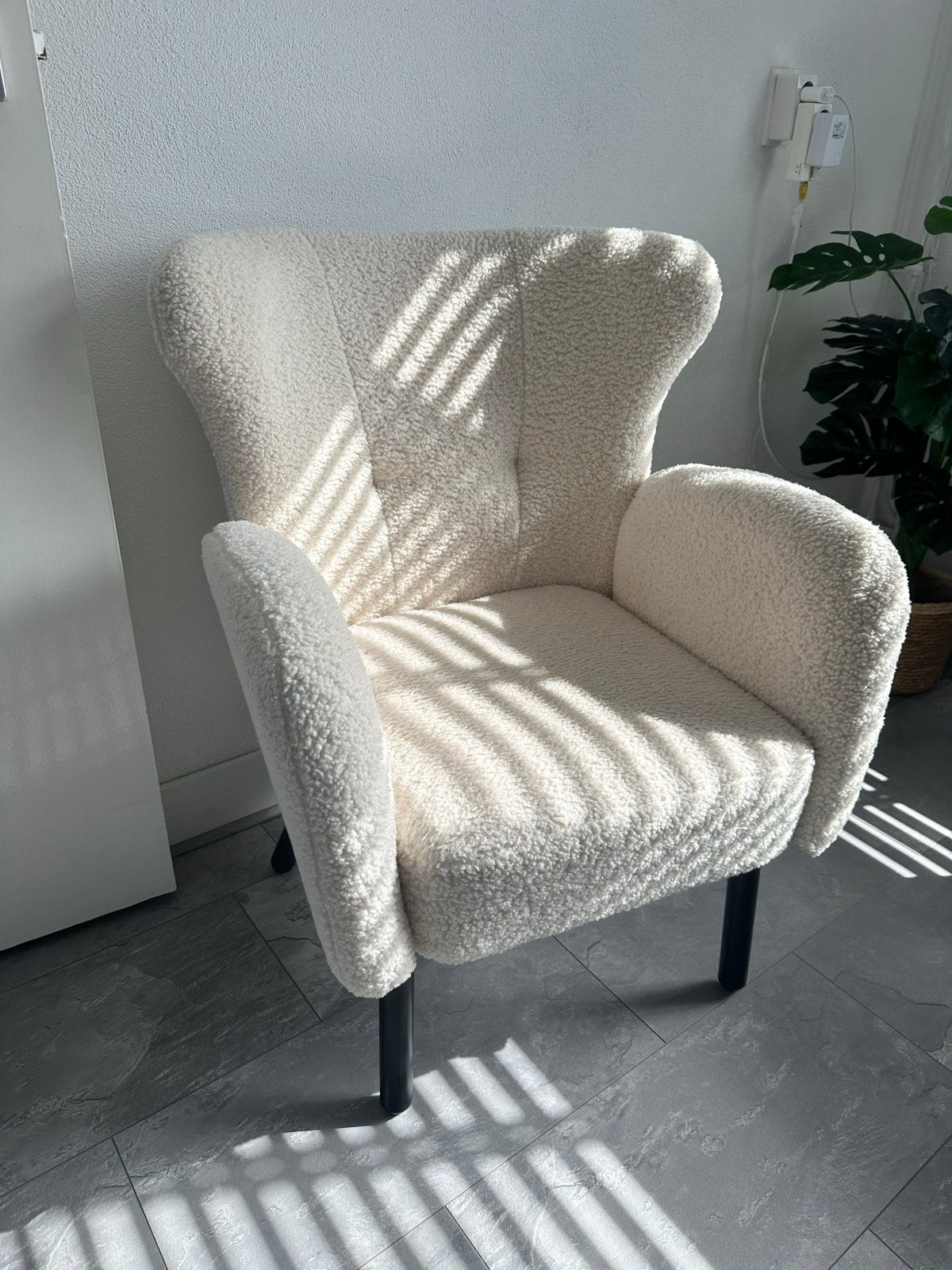 Comfortabele Teddy Stoel - Crème Witte Bouclé Fauteuil, Ophalen, Wit, Zo goed als nieuw, Eén