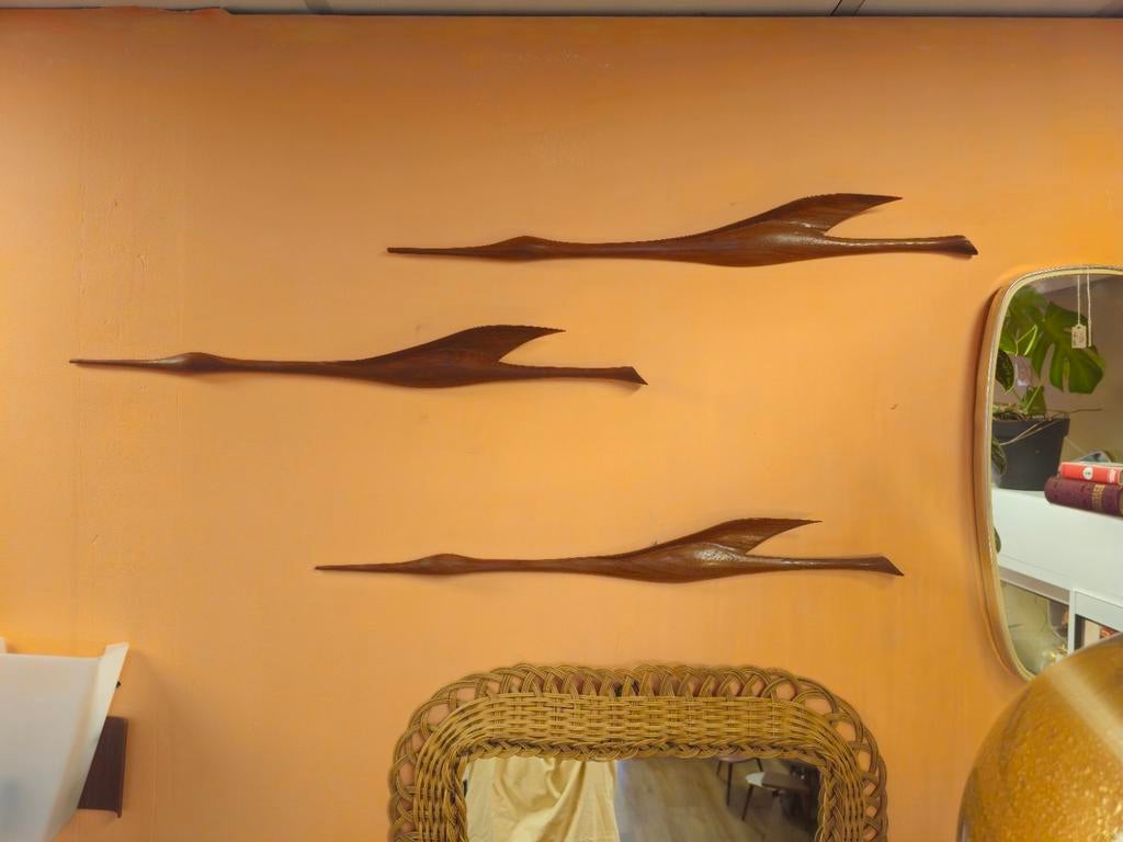 Set Van 3 Grote Teakhouten Vintage Wandvogels Vogel, Ophalen of Verzenden