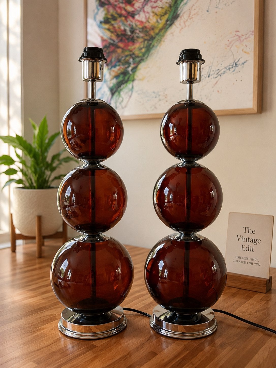 Vintage bruine rookglas lampen, Ophalen of Verzenden, Minder dan 100 cm