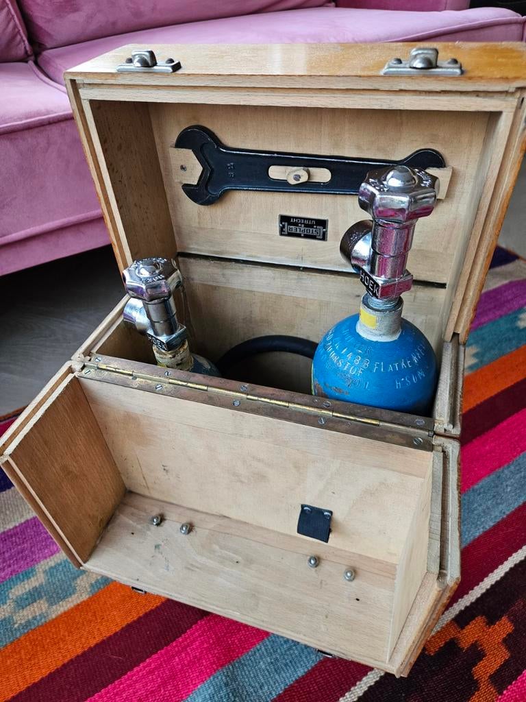 Vintage flessenset in houten kist, Ophalen of Verzenden