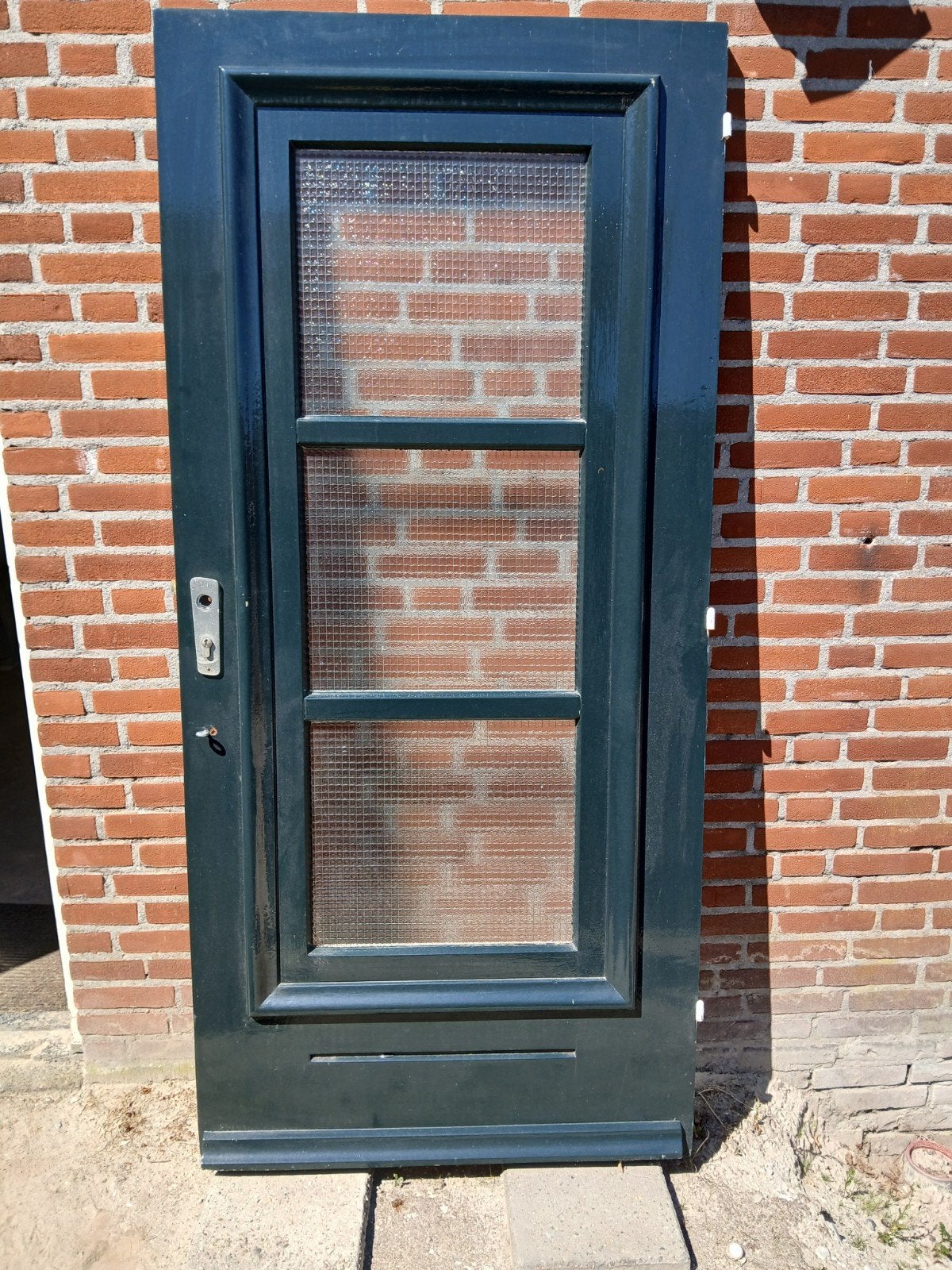 Massief houten buitendeur met gewapend glas., Ophalen of Verzenden