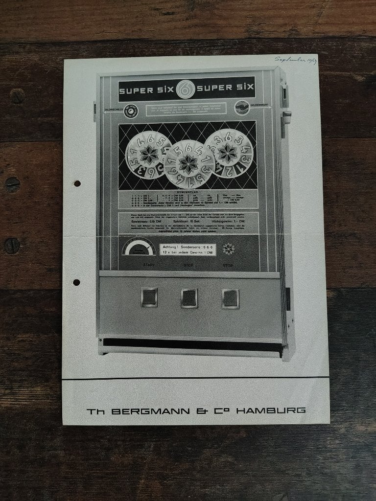 Flyer: Bergmann Super Six (1967) Wand Gokkast, Verzamelen, Verzenden, Gebruikt