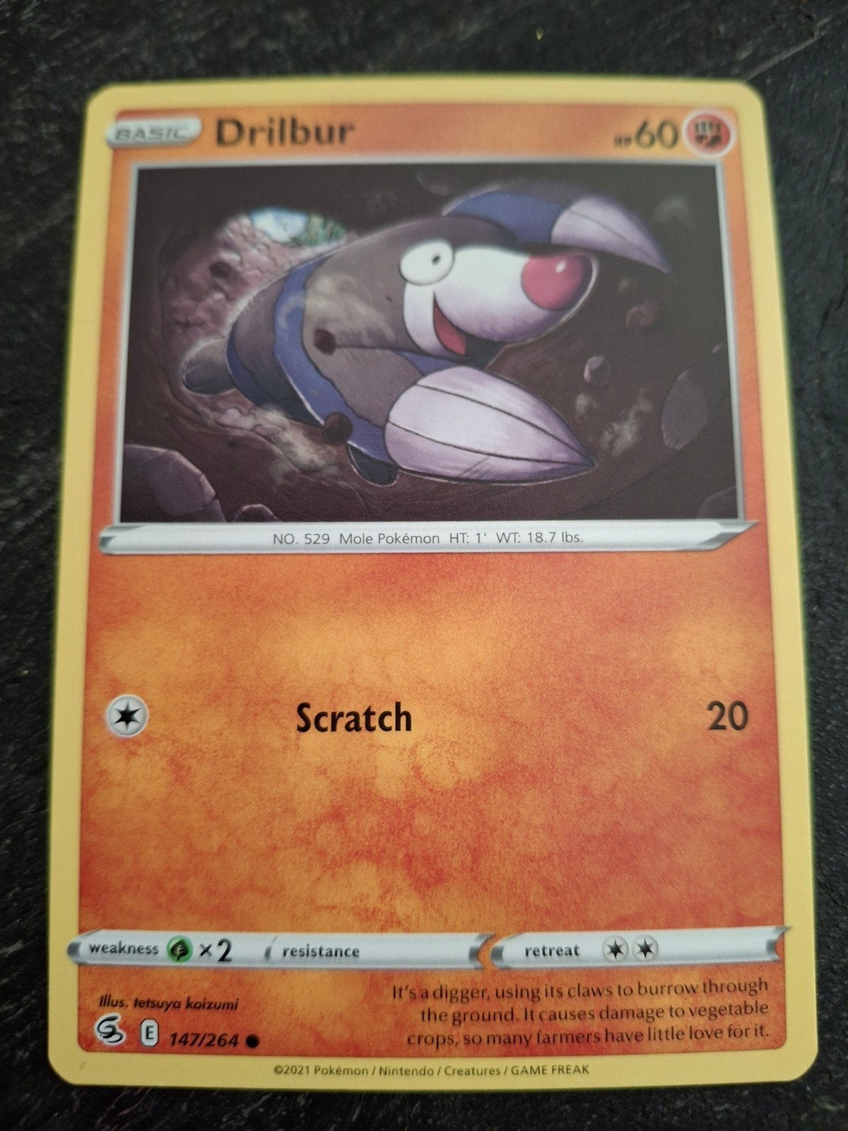Pokémon Kaart Drilbur 147/264 (Basic), Ophalen of Verzenden, Zo goed als nieuw, Losse kaart