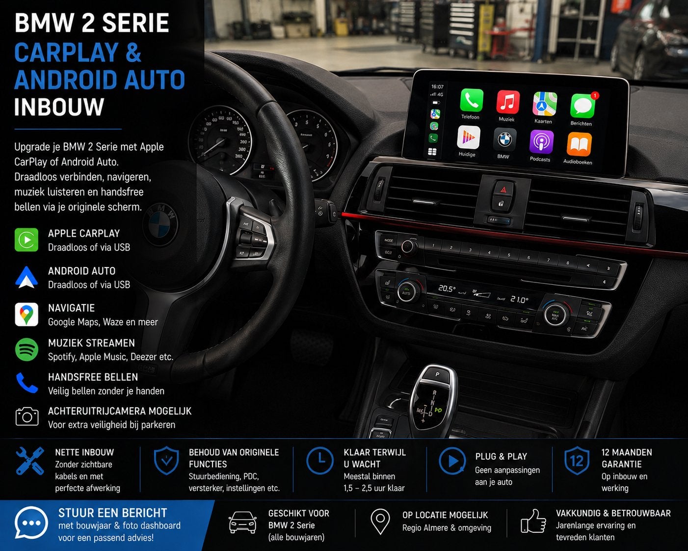 BMW 2 Serie CarPlay & Android Auto Inbouw, Auto diversen, Autoradio's, Ophalen, Nieuw