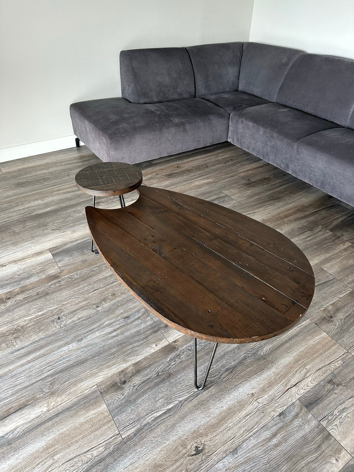 Houten salontafel met bijzettafel, Ophalen, Gebruikt, 100 tot 150 cm, 50 tot 100 cm