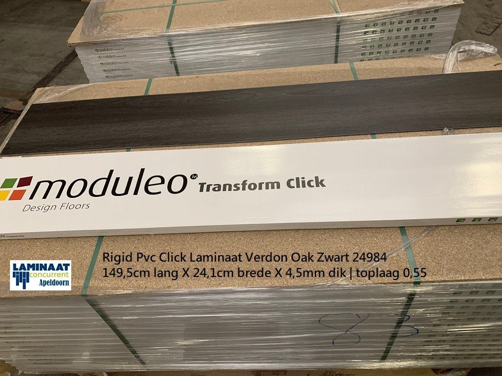 Moduleo Pvc click Laminaat Verdon Oak Zwart  | toplaag 0,55, 75 m² of meer, Zwart, Nieuw, Ophalen of Verzenden