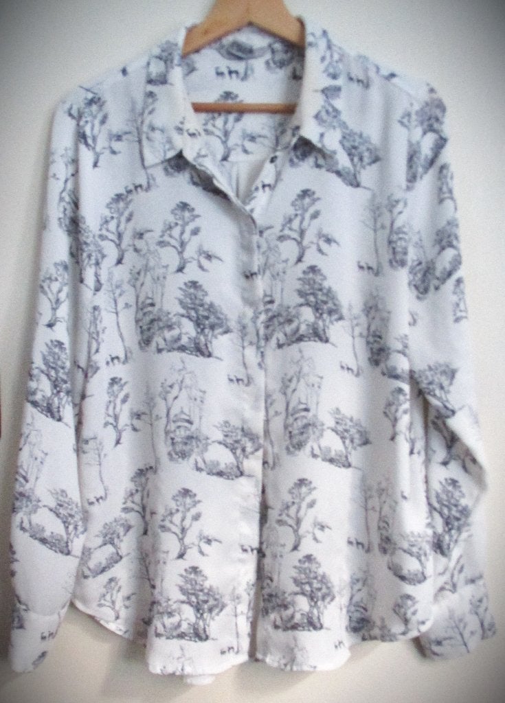 Blouse~Bloes~Maat 42~Lange Mouwen~Japanse afbeeldingen, H&M, Ophalen of Verzenden, Zo goed als nieuw, Maat 42/44 (L)