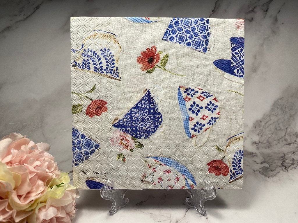 Knutsel servetten 33x33 Delfts blauw kop en schotels nr 297, Ophalen of Verzenden, Nieuw