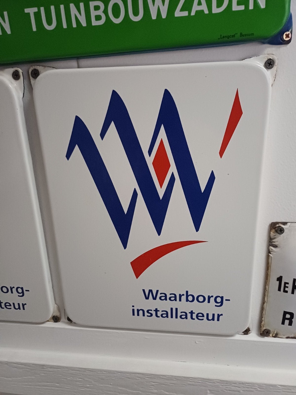 Vintage Waarborg Installateur Emaille Reclamebord, Ophalen of Verzenden