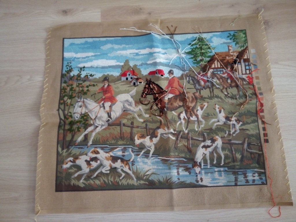Jacht tafereel, Hobby en Vrije tijd, Ophalen of Verzenden, Gebruikt, Handborduren, Patroon