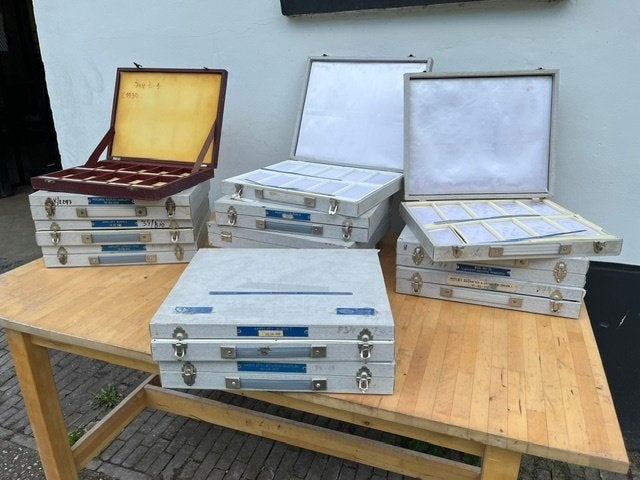 partij laboratorium koffers, opberg casettes, vintage, Ophalen