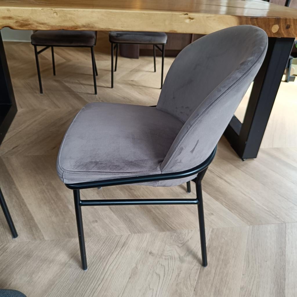 Set van 4 Eichholtz eetkamerstoelen velours grijs taupe, Huis en Inrichting, Ophalen, Zo goed als nieuw, Vier, Modern