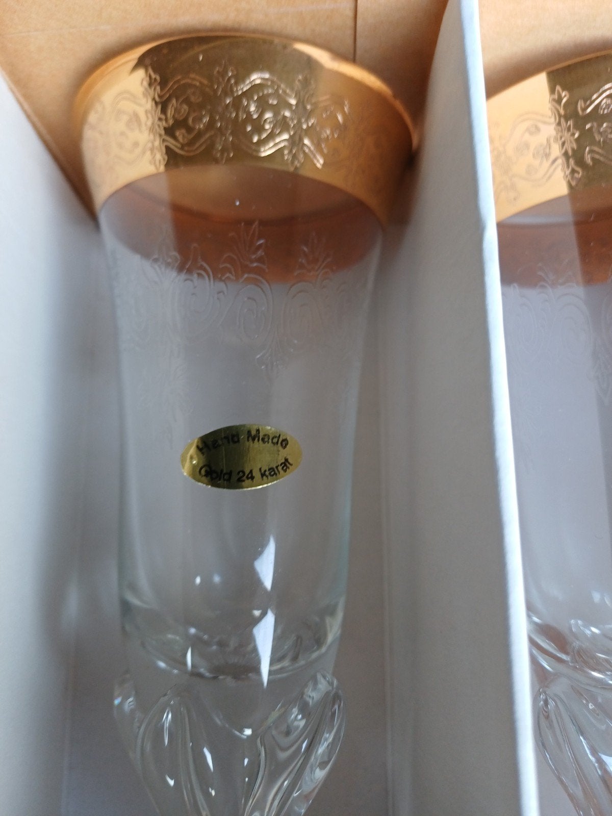 Set van 6 handgemaakte champagneglazen met 24k goud, Ophalen of Verzenden