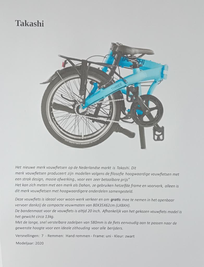 Vouwfiets, 7 versn, zwart Takashi, 20 inch of meer, Gebruikt, Velgrem, Versnellingen