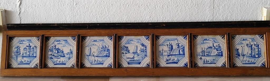 Antieke Delft blauwe tegels in houten frame, Verzenden