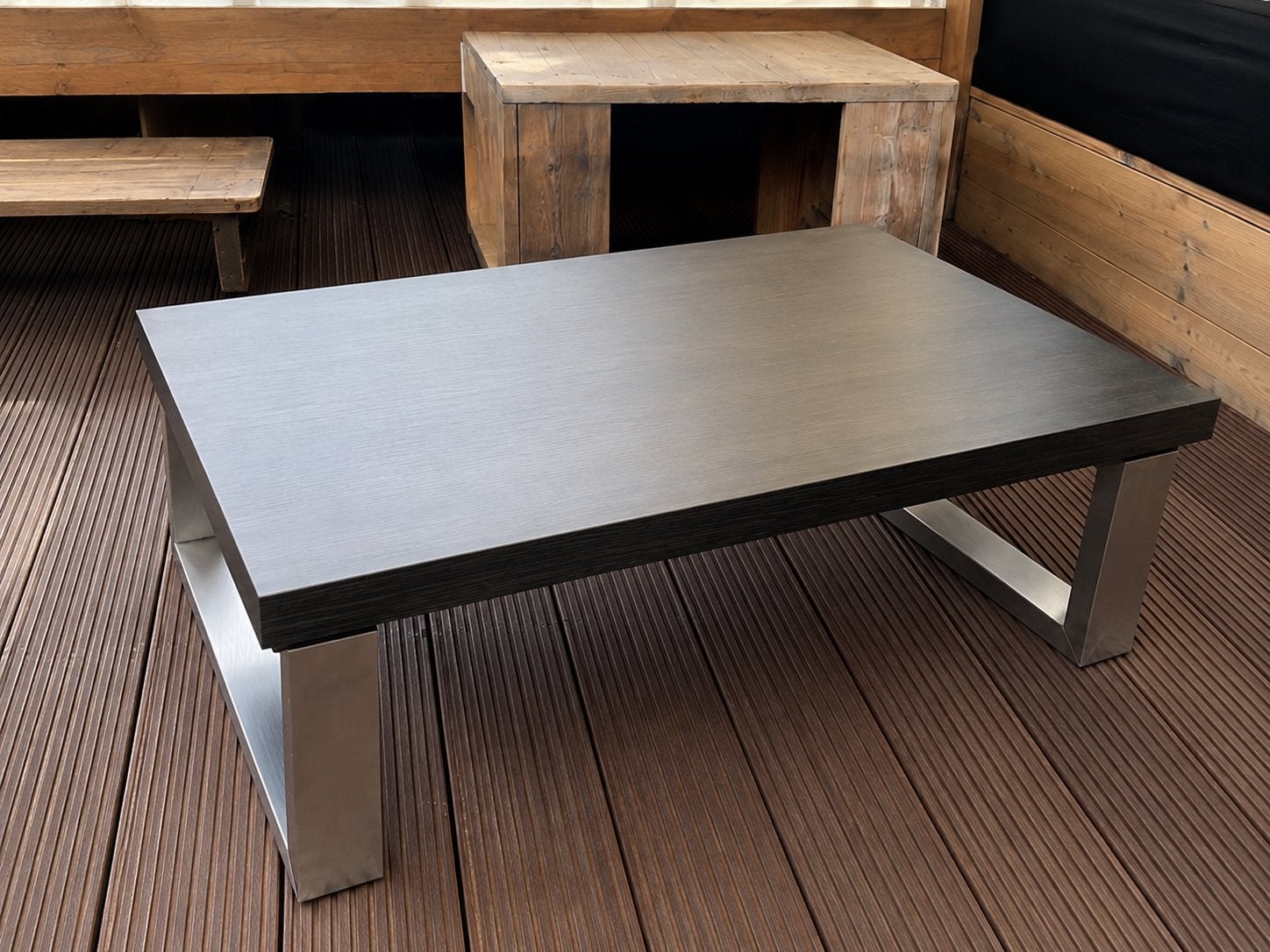 Design salontafel donkerbruin | 135 x 70 cm | Hartog Wonen, Huis en Inrichting, Tafels | Salontafels, Gebruikt, 100 tot 150 cm