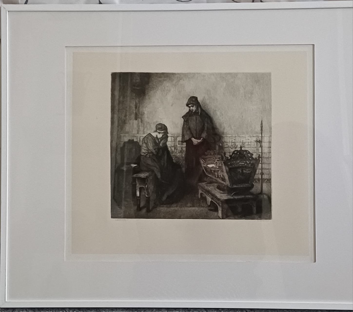 Aandoenlijke ets van P.J. Arendzen, Ophalen of Verzenden, Dagelijks leven, Ets, Ingelijst