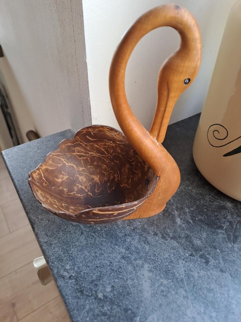 Vintage Zwaan Schaal van Hout en Kokosnoot - Ceylon, Ophalen of Verzenden
