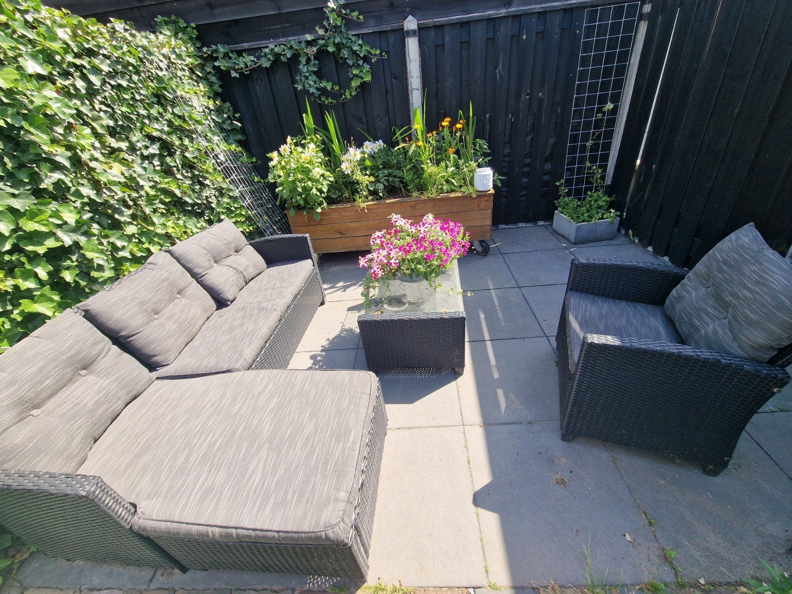 Wicker loungeset met losse stoel en salontafel, Ophalen, Gebruikt, Wicker, Stoel