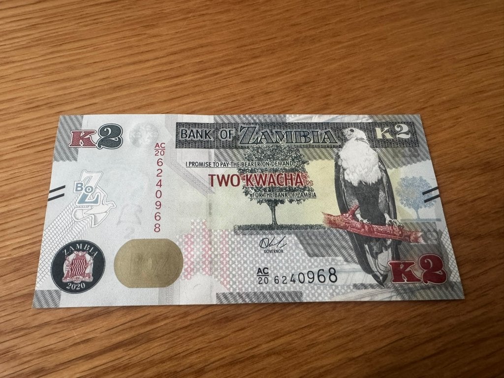 UNC biljet 2 Kwacha Zambia, Postzegels en Munten, Bankbiljetten | Afrika, Verzenden, Zambia, Los biljet