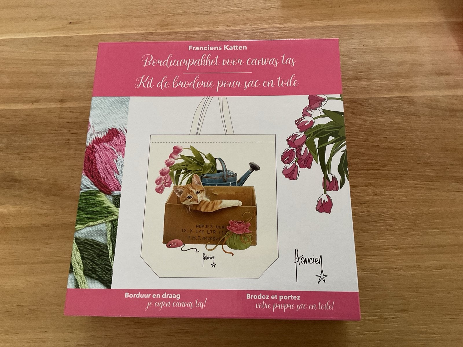 Borduurpakket canvas tas Francien's Katten, Ophalen of Verzenden, Nieuw, Handborduren, Borduurpakket