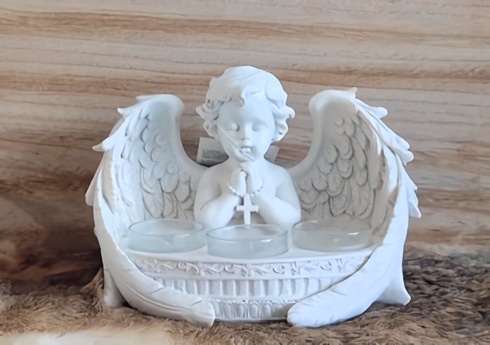 Triple Cherub Tealight Holder, Ophalen of Verzenden, Nieuw, Kandelaar, 14 cm