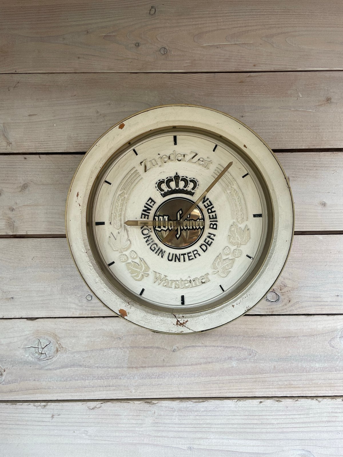 Vintage Warsteiner wandklok - "Zu jeder Zeit eine Königin", Ophalen, Vintage, Analoog, Beige