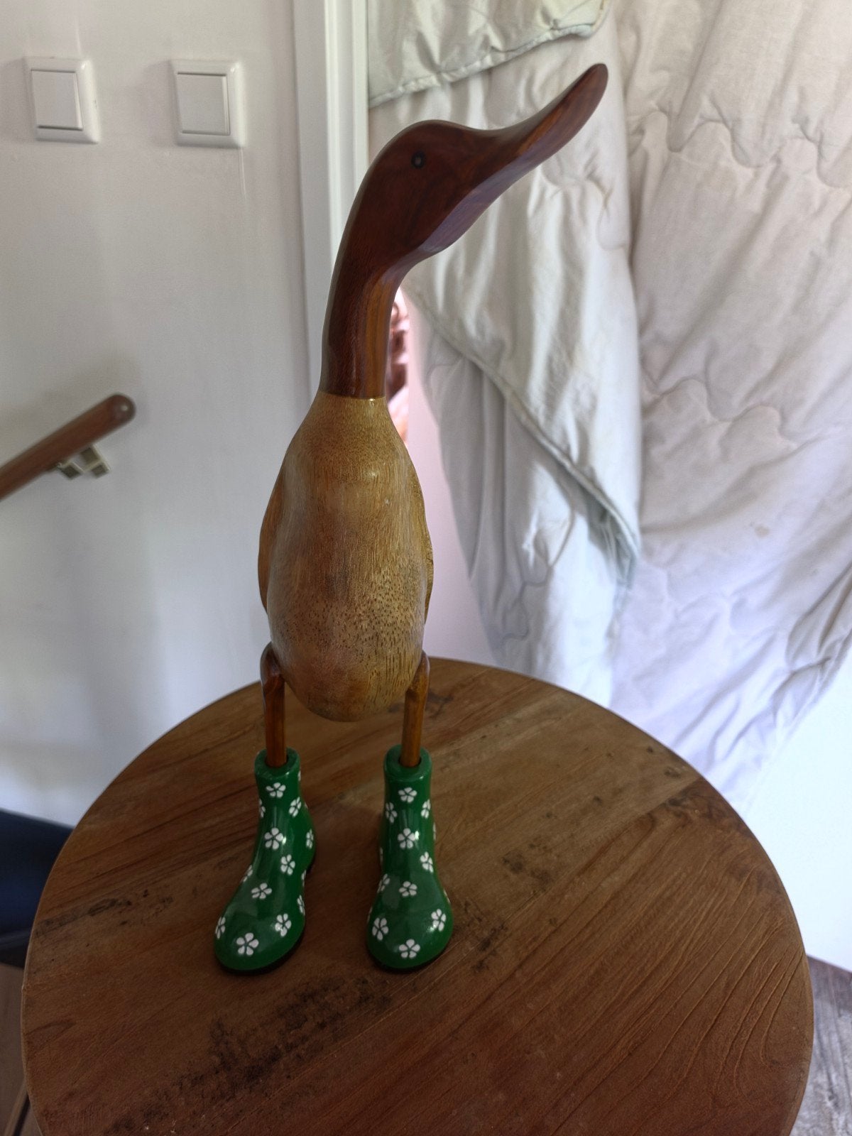 Decoratieve houten eend met laarzen, Hout, Gebruikt, Meerkleurig, Ophalen of Verzenden