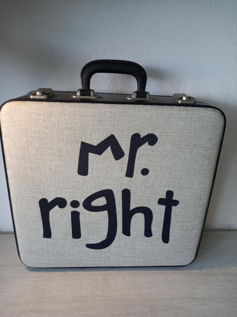 Uniek grappig trouw kado koffer upcycle vintage style, Ophalen of Verzenden, Nieuw, Blauw, Accessoires