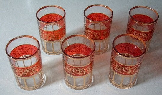 Theeglazen 6 Stuks Glazen met goud in Doos, Glas of Glazen, Ophalen of Verzenden, Overige stijlen, Glas