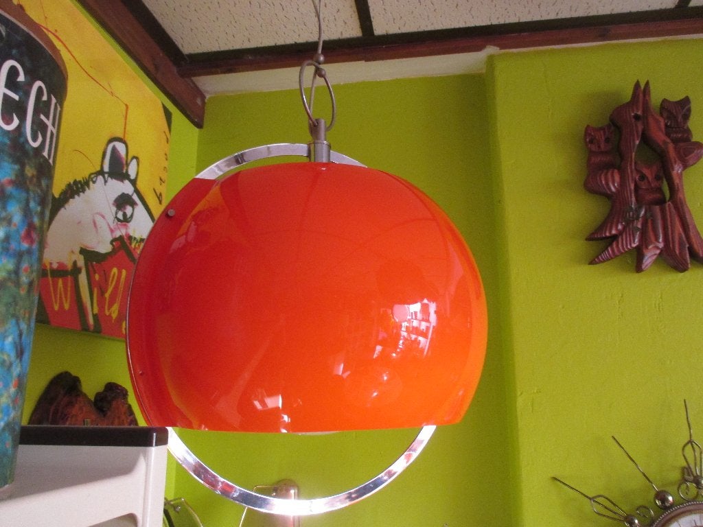 oranje kunststof hanglamp Guzzini design jaren 70 retro, Guzzini, Kunststof, Gebruikt, ?