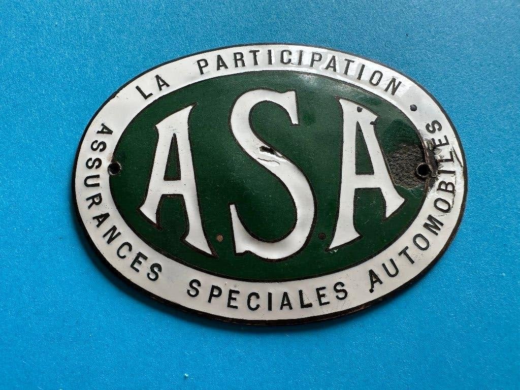 Emaille grille badge ASA La participation embleem Assurances, Ophalen of Verzenden, Gebruikt, Reclamebord