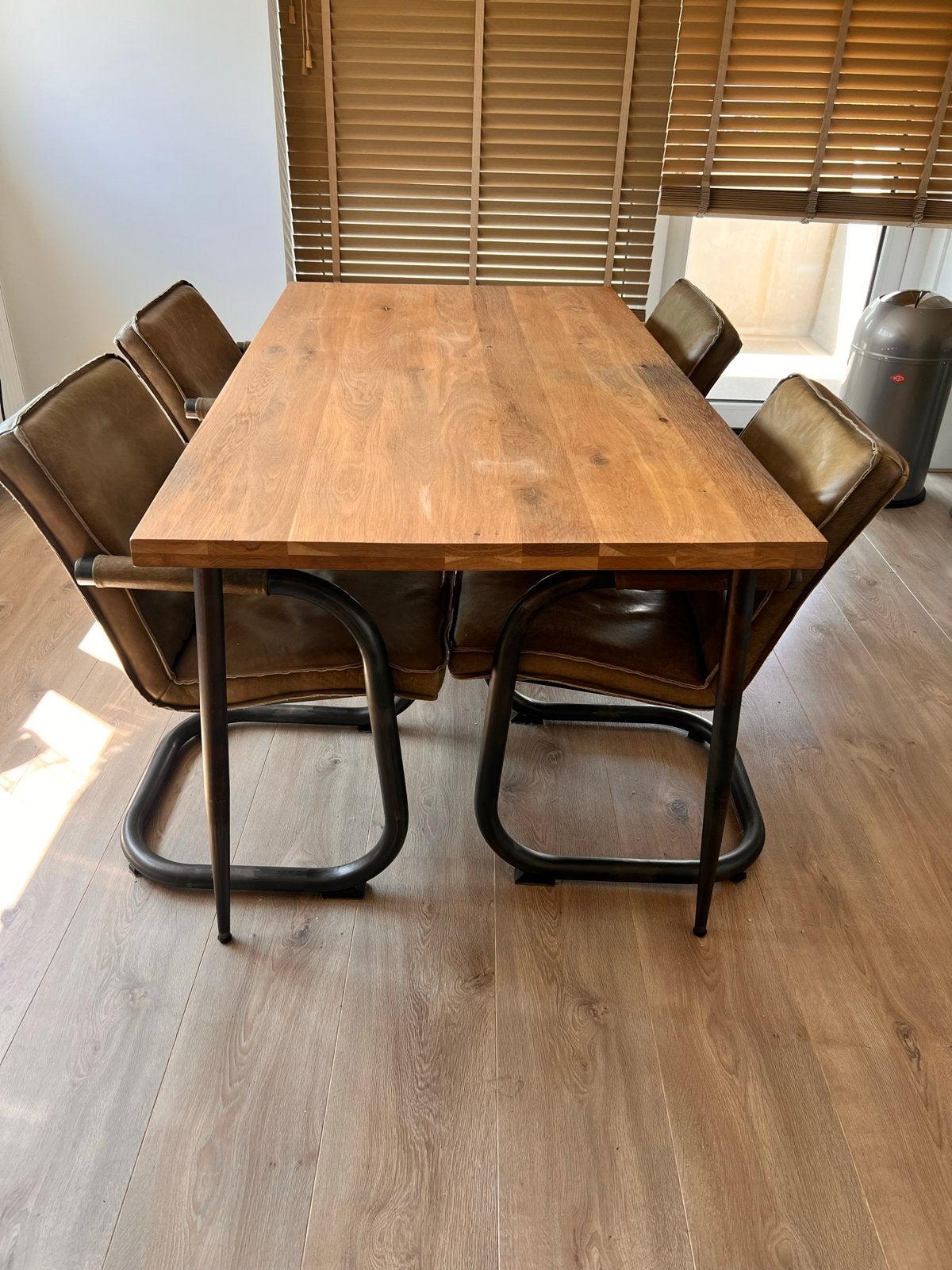 Eiken tv-kast, leren stoelen en opium tafeltjes, Ophalen, Gebruikt, Bruin, Vier