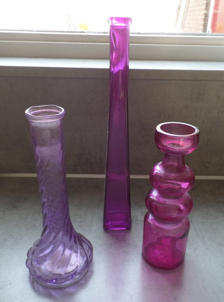 Roze glazen vaasjes, Huis en Inrichting, Woonaccessoires | Vazen, Ophalen of Verzenden, Zo goed als nieuw, Roze, Glas