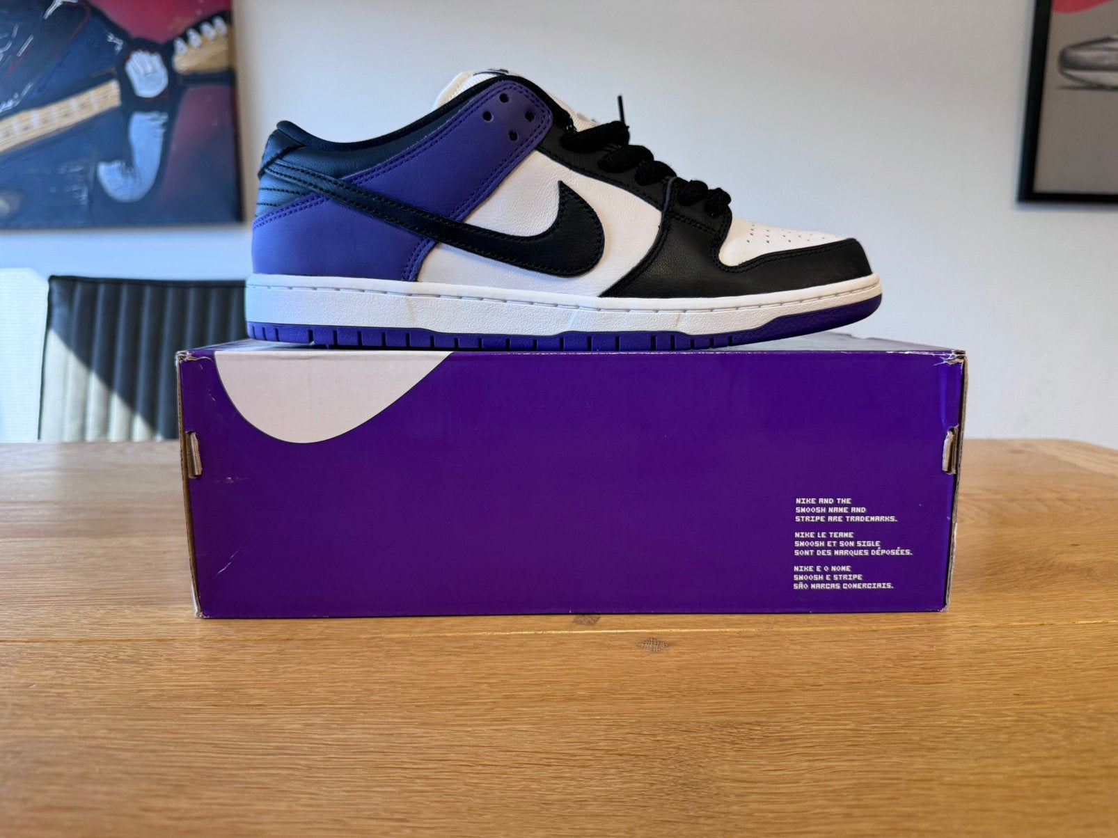 Nike SB Dunk Low Court Purple 45, Kleding | Heren, Wit, Nieuw, Ophalen of Verzenden, Sneakers of Gympen
