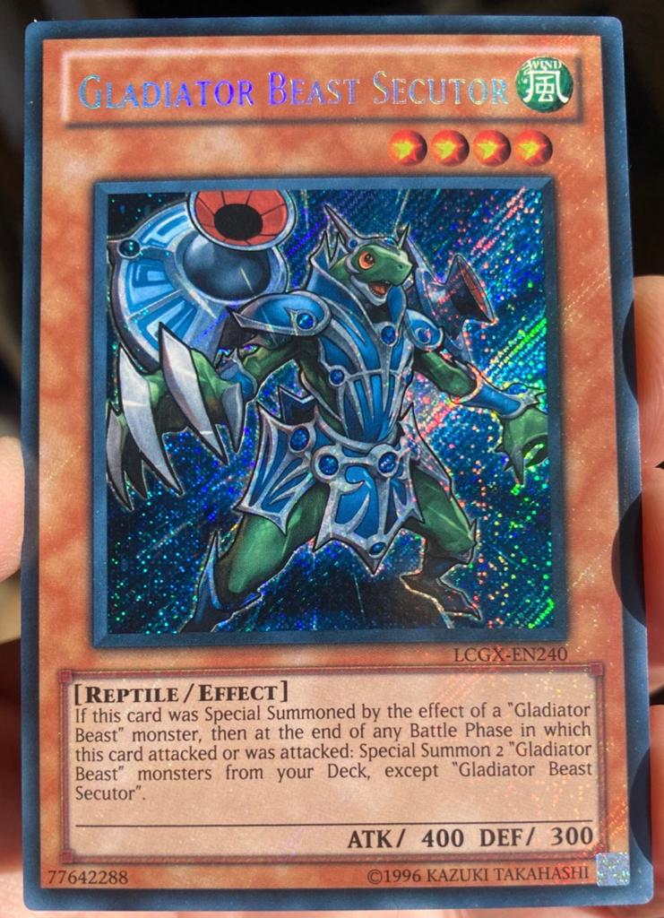Yu-Gi-Oh! Gladiator Beast Secutor LCGX Foil Bleed !, Ophalen of Verzenden, Zo goed als nieuw, Losse kaart, Foil