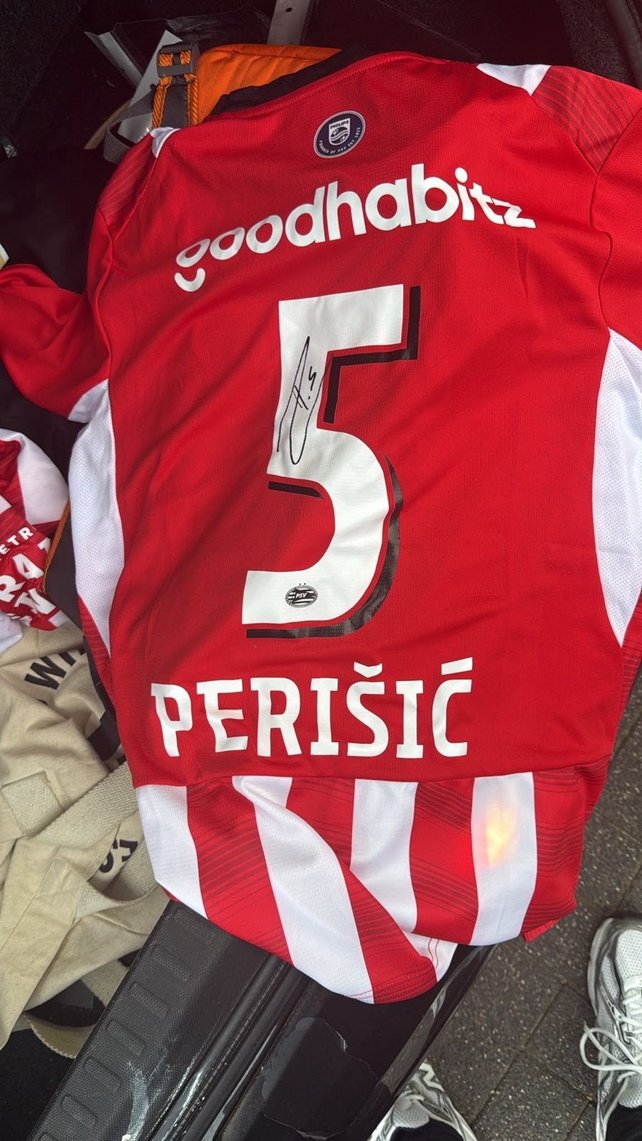 Gesigneerd PSV Perisic shirt - Videobewijs aanwezig, Sport en Fitness, Ophalen of Verzenden, Zo goed als nieuw, Shirt