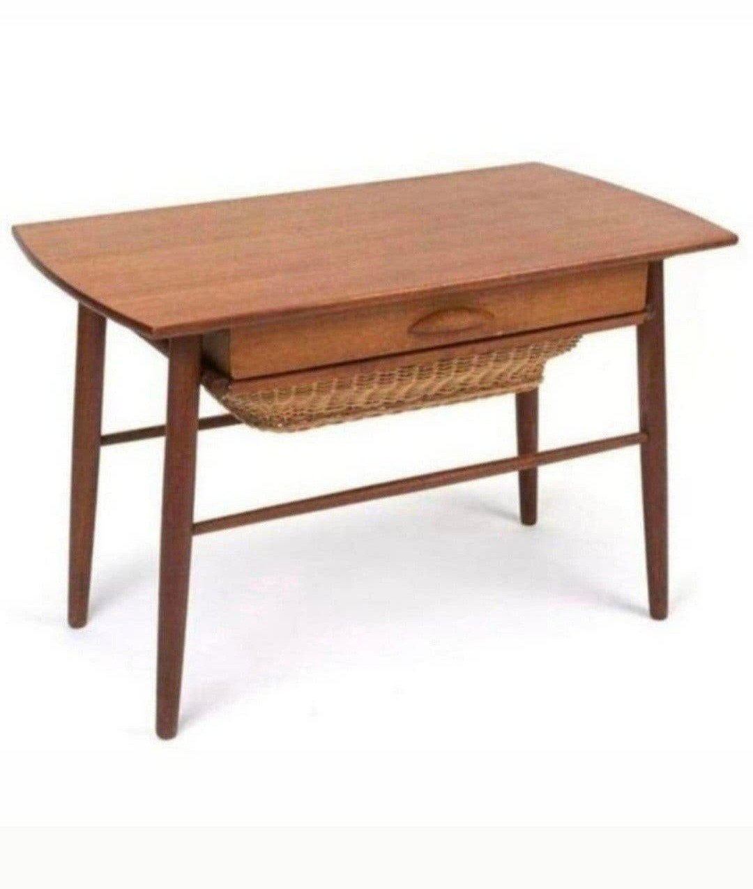 Deens teak vintage naaitafeltje met 2 lades., Ophalen
