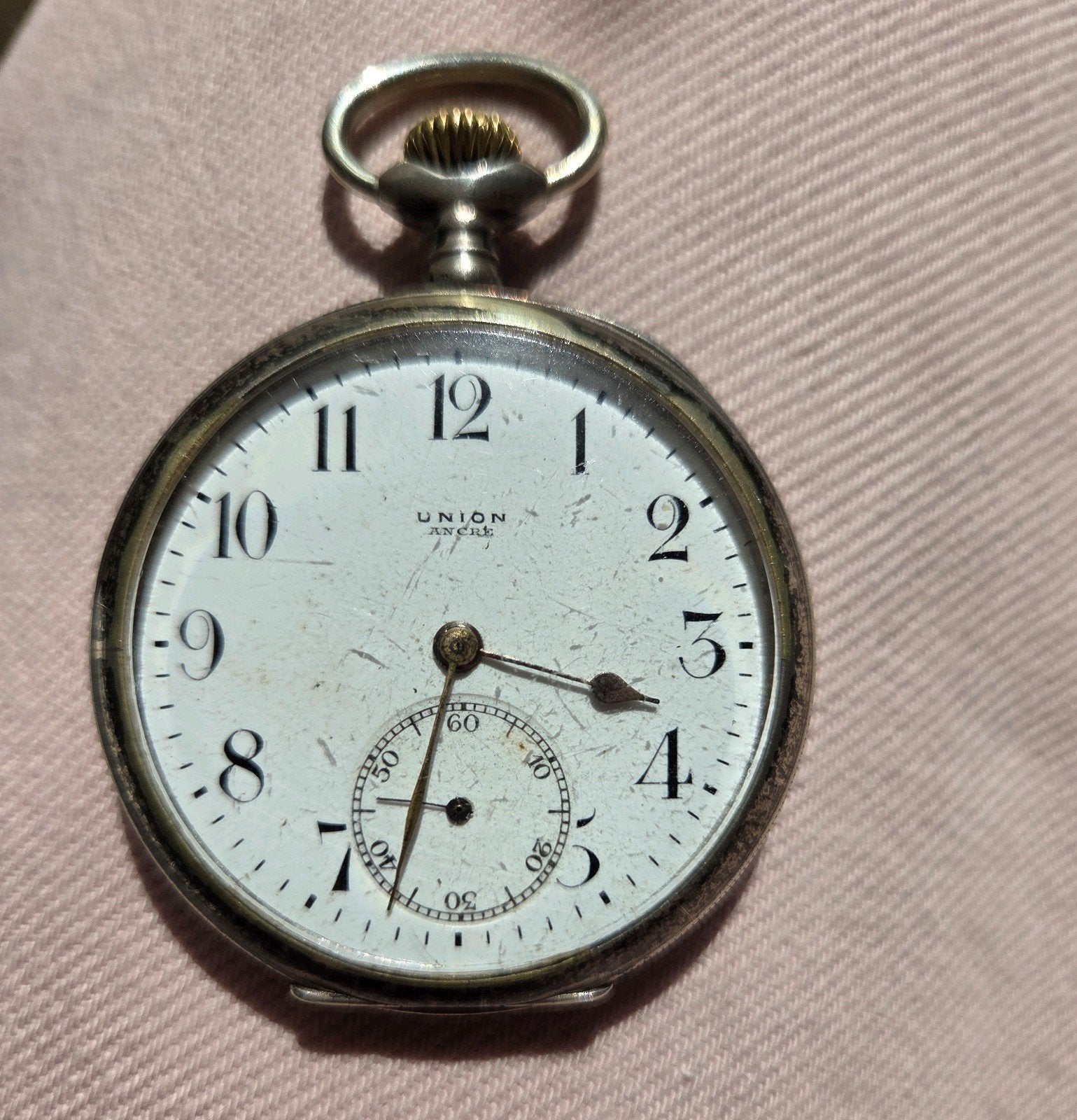 antiek mechanisch herenzakhorloge van het merk Union Ancre, Sieraden, Tassen en Uiterlijk, Ophalen, Staal, Overige merken, 1930 tot 1960