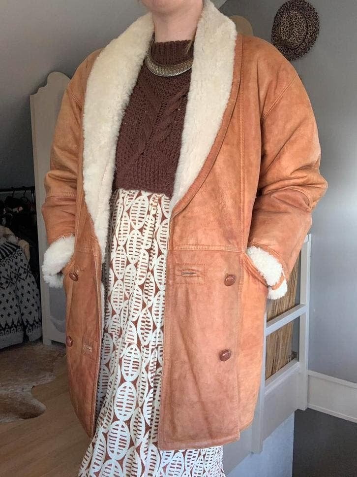 Vintage leren bomberjack L bohemian lammy coat, Kleding | Dames, Maat 38/40 (M), -, Ophalen of Verzenden, Zo goed als nieuw
