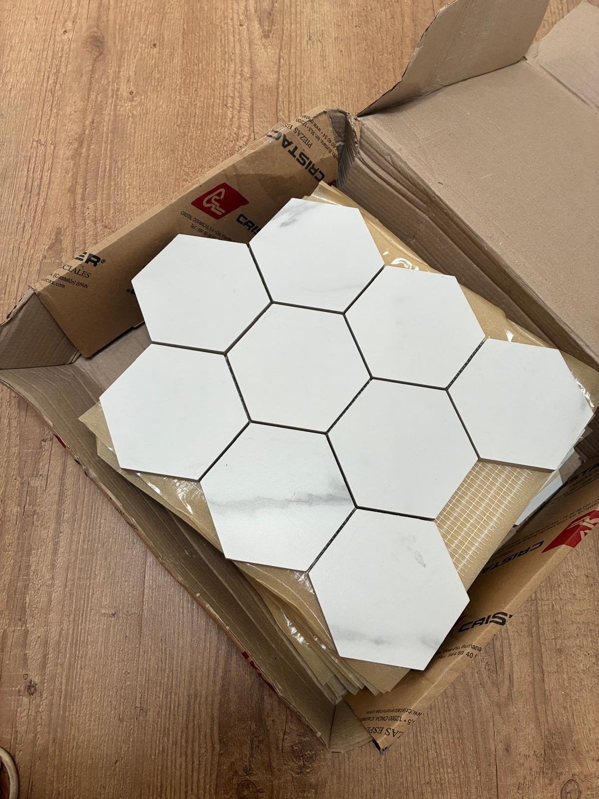 9 Nieuwe Hexagon Tegelmatten - Wit Marmerlook, Ophalen, Nieuw, Vloertegels