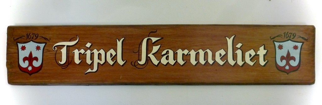 Stoer groot houten bier bord / Tripel Karmeliet / België, Verzamelen, Biermerken, Ophalen of Verzenden, Zo goed als nieuw, Reclamebord, Plaat of Schild