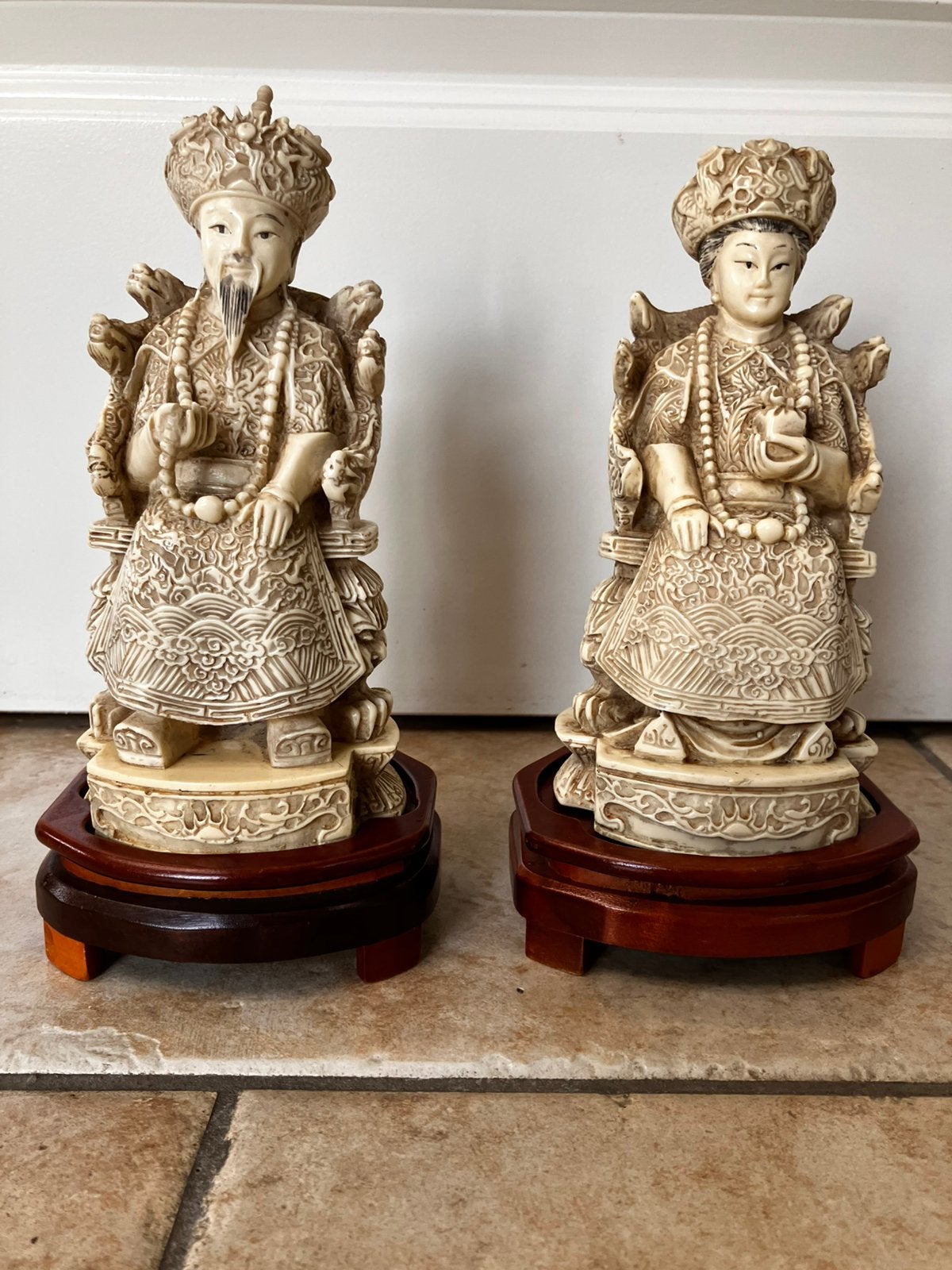 Vintage Faux Ivory Chinese sculpturen Keizer & Keizerin, Ophalen of Verzenden