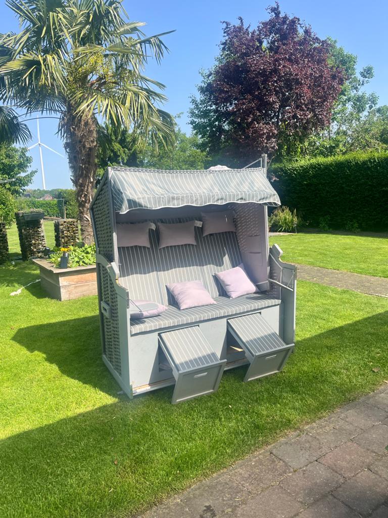 Strandstoel / Strandkorf - Grijs Wicker, Ophalen, Zo goed als nieuw, Wicker