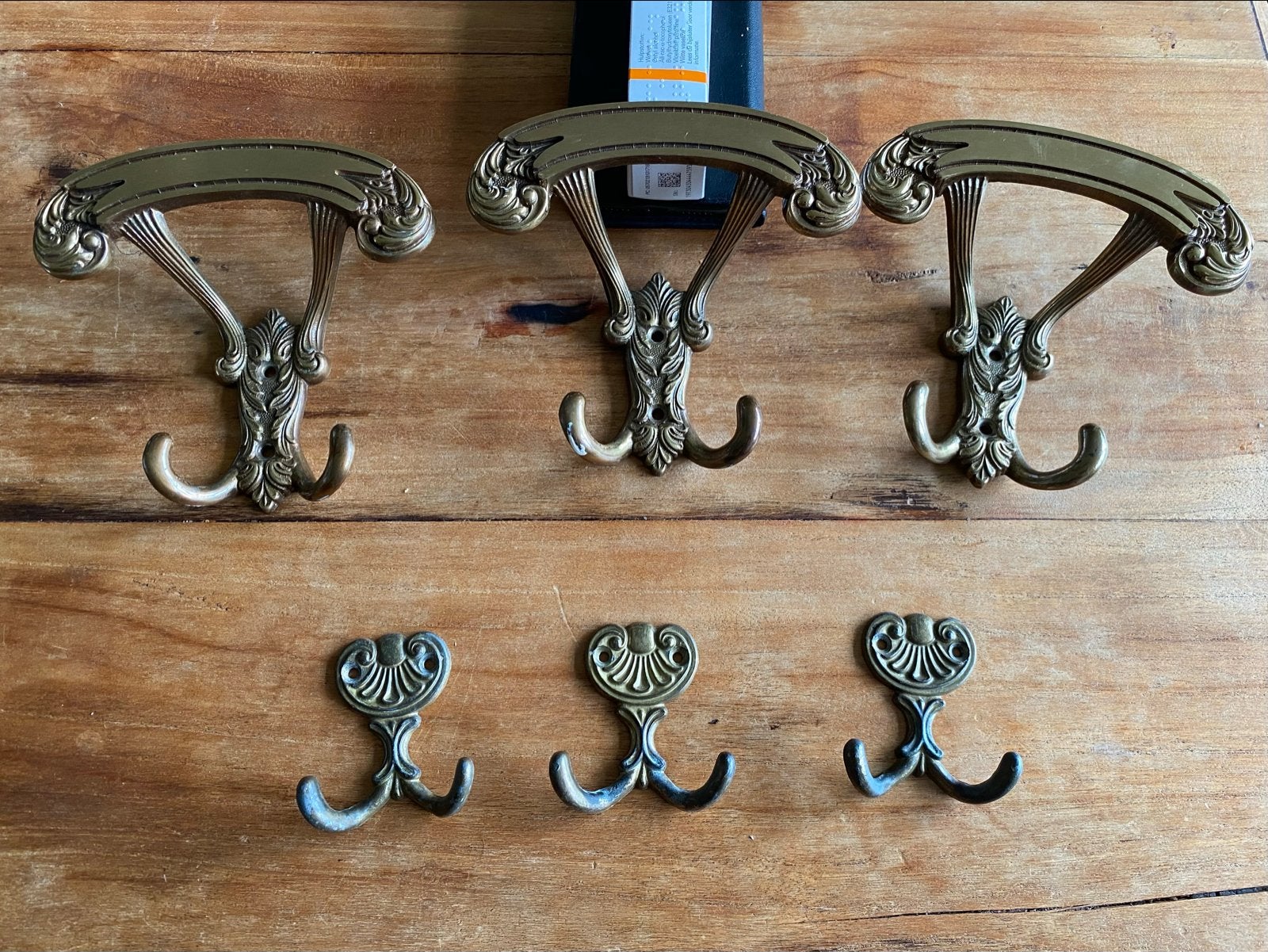 Set van 6 Vintage Messing Kapstokhaken - Klassiek Design, Gebruikt, Wandhaken, Ophalen of Verzenden, Minder dan 100 cm
